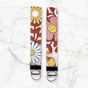 Keychain Wristlet Style Floral Groovy with Silver Hardware Handmade Brand New